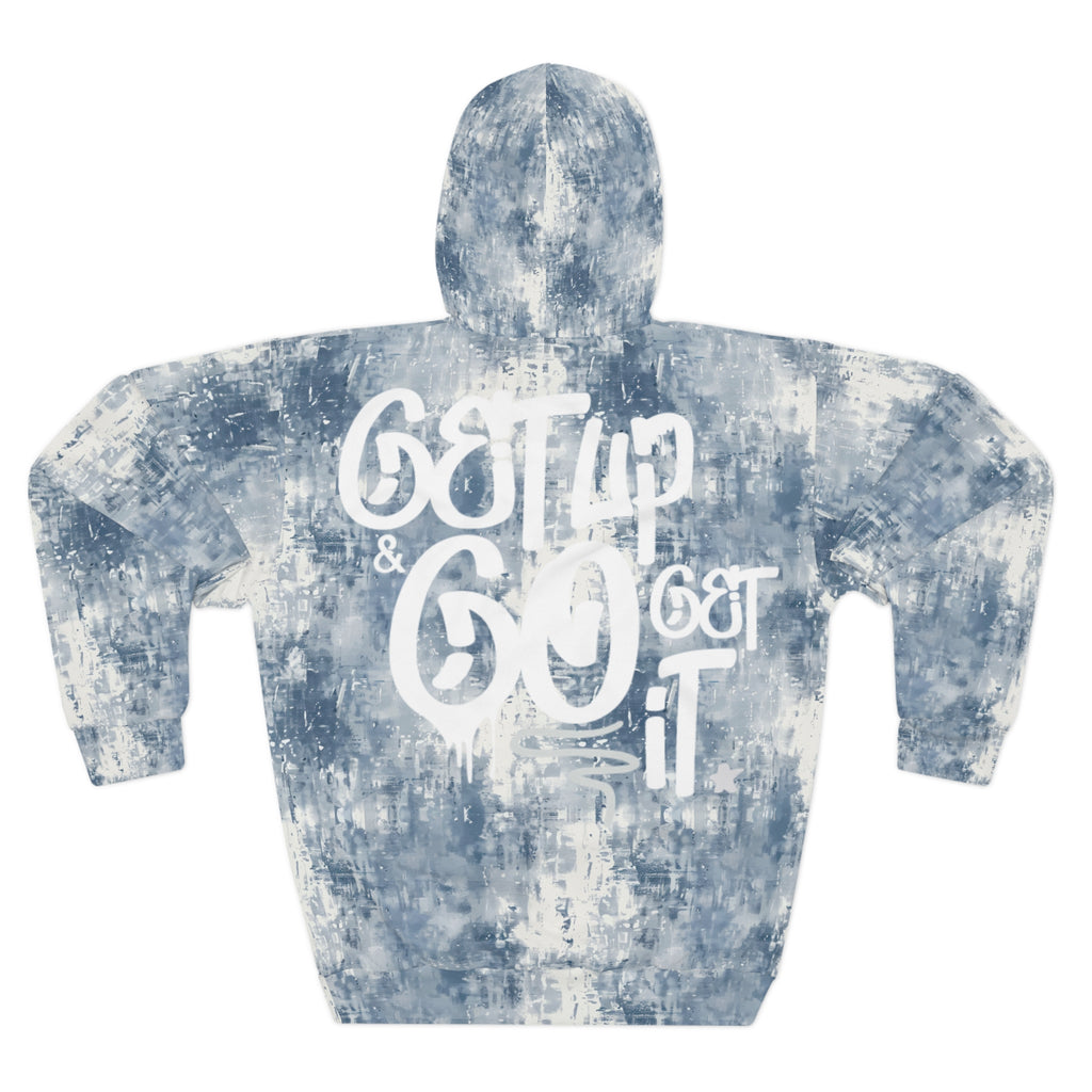 Denim Print Pullover Hoodie - Ambitions CHA$ER Get Up & Go Get It