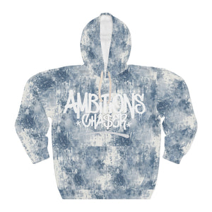 Denim Print Pullover Hoodie - Ambitions CHA$ER Get Up & Go Get It