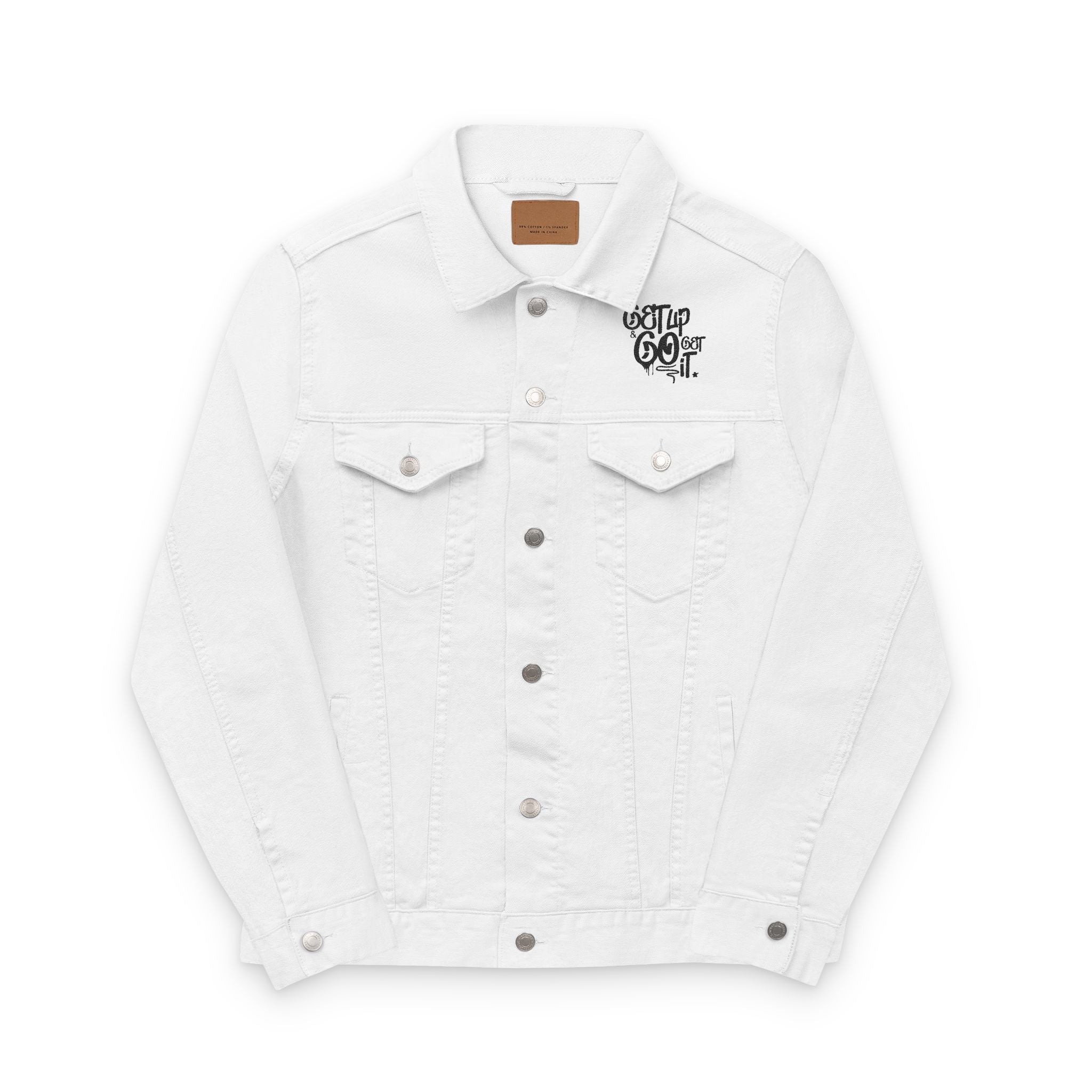 Denim Jacket (Embroidered Bold New Denim Ambitions CHA$ER Get Up & Go Get It)