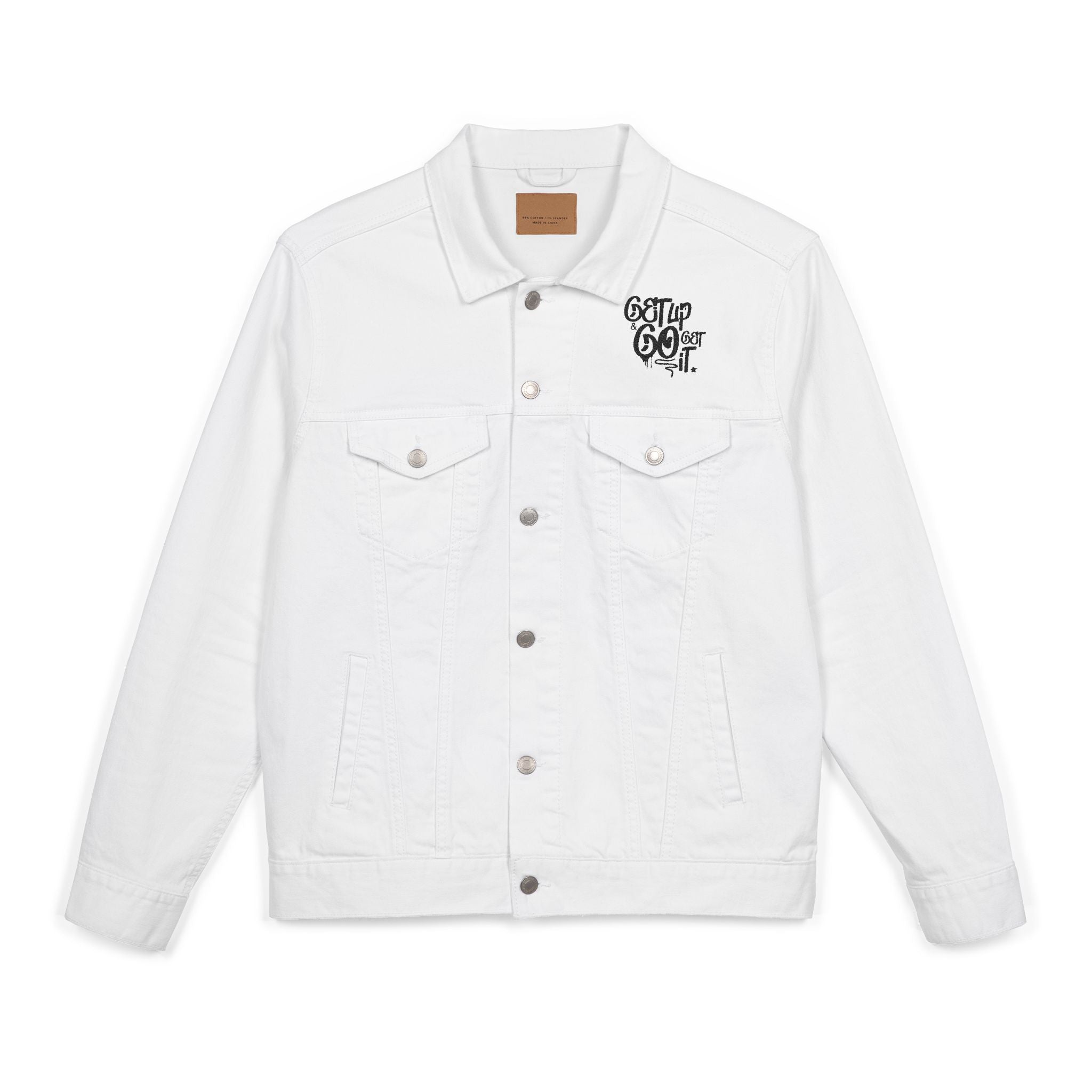 Denim Jacket (Embroidered Bold New Denim Ambitions CHA$ER Get Up & Go Get It)