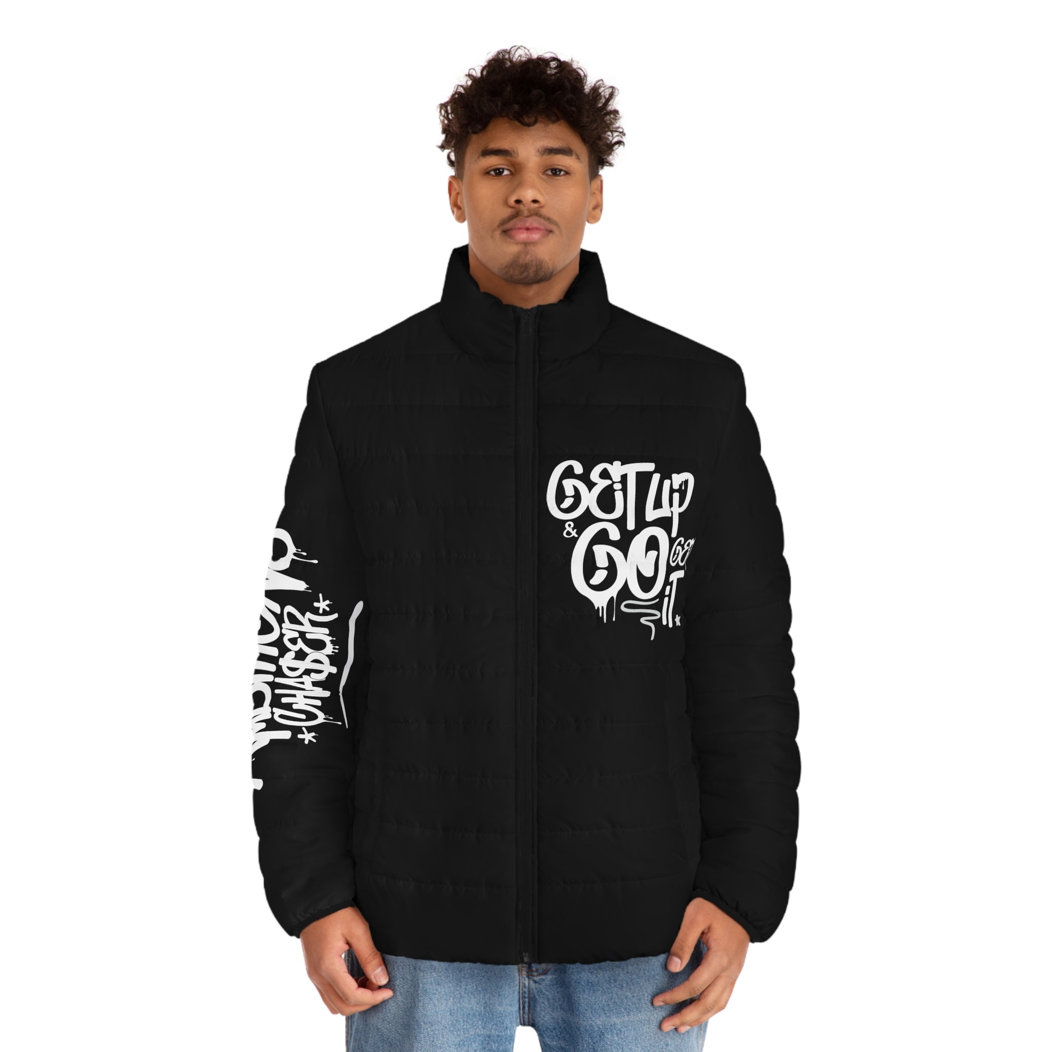 Men's Puffer Jacket - Icy Cold Ambitions CHA$ER Get Up & Go Get It